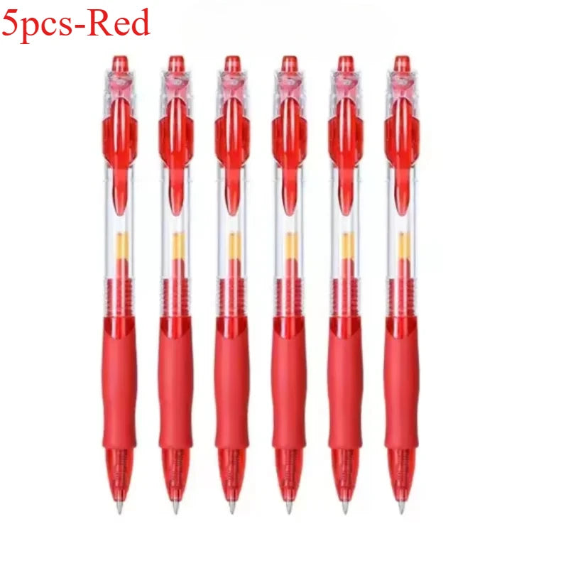 Retractable gel pen set with red pens, translucent barrel and red ink