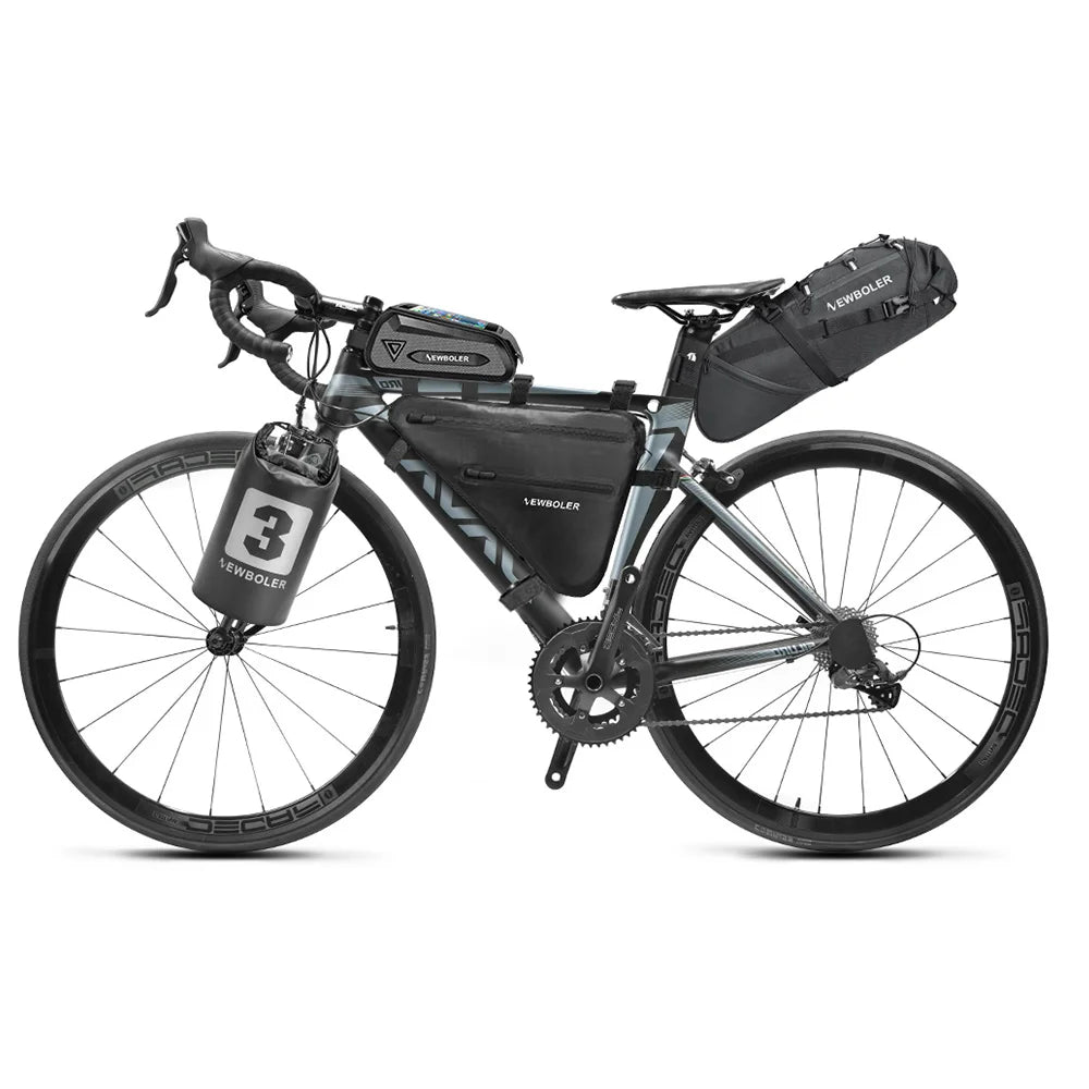 NEWBOLER waterproof rear bike luggage set with multiple bags on road bike