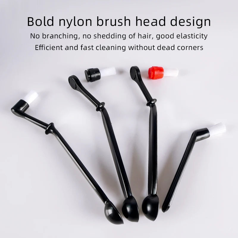 Detachable coffee cleaning brush set: black handles with white nylon bristle heads