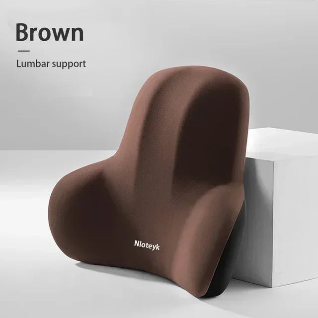 Memory foam lumbar support pillow, brown contoured cushion with U-shaped back support