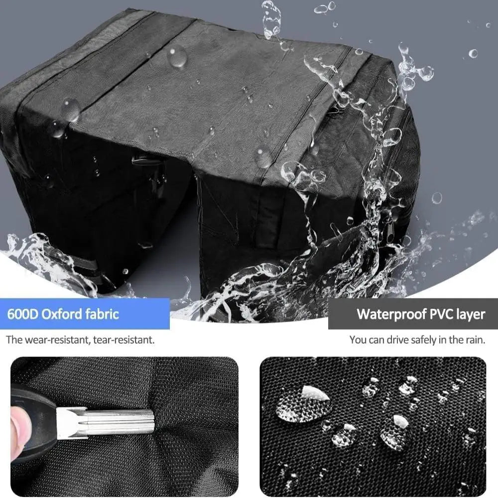 Black bicycle rear seat double pannier bag with waterproof fabric and sealed surface