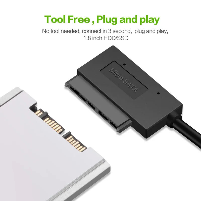 Micro SATA to USB adapter cable with plug-and-play connector for 2.5-inch drives