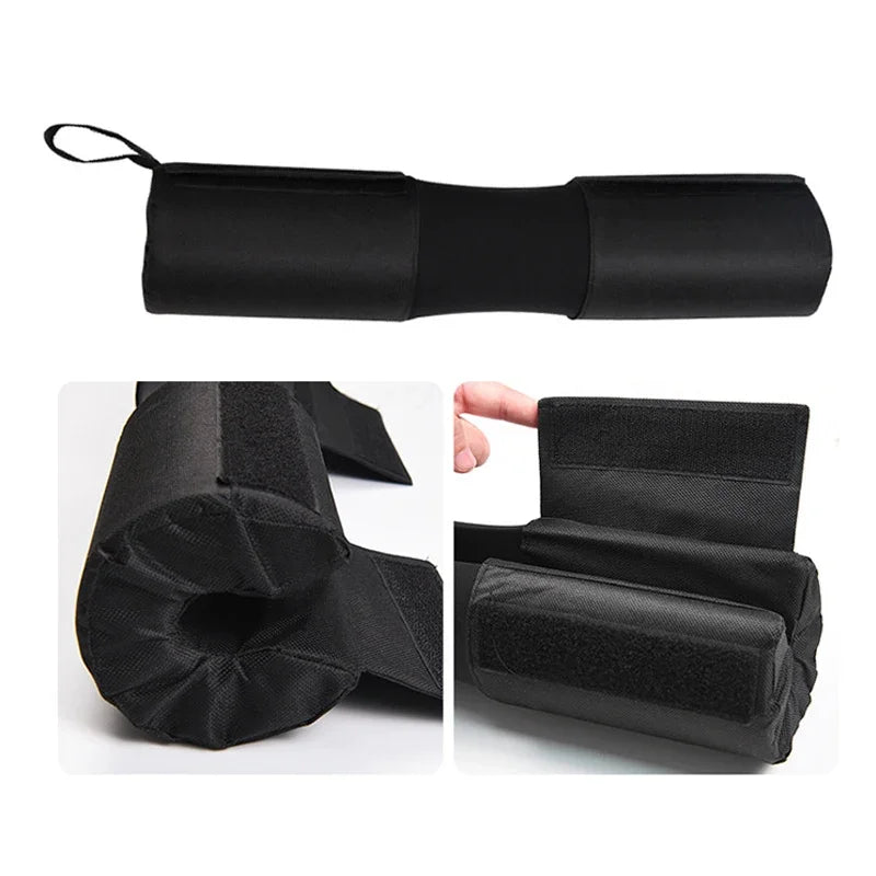 Black foam bar pad with strap handle and textured surface, shown folded and in close-up
