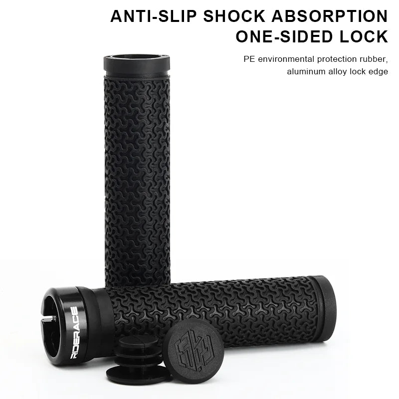 Black MTB bicycle handlebar grips with end caps and locking ring