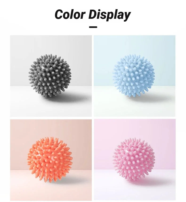 Spiky massage ball color options: gray, blue, orange, pink
