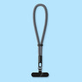 Dark gray polyester phone wrist strap with self-locking anti-drop clip and loop