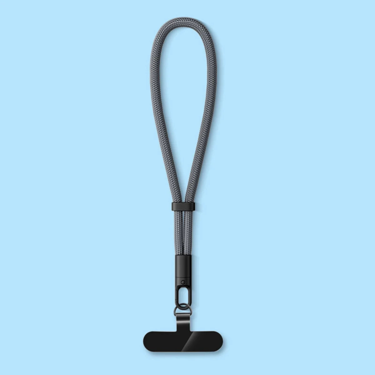 Dark gray polyester phone wrist strap with self-locking anti-drop clip and loop
