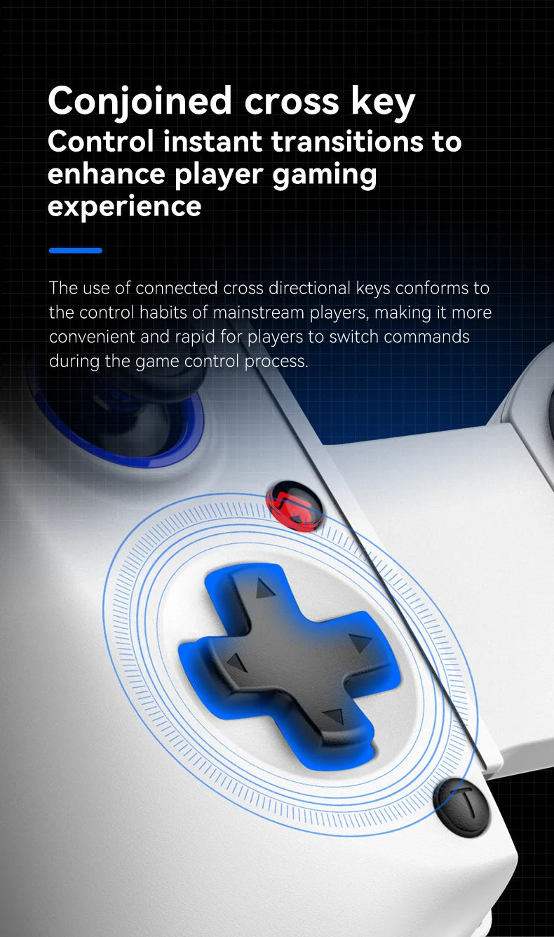 White gamepad controller with cross key D-pad and surrounding directional ring detail