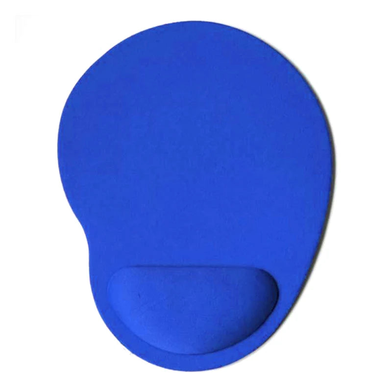 Blue wrist-rest mouse pad with contoured wrist support