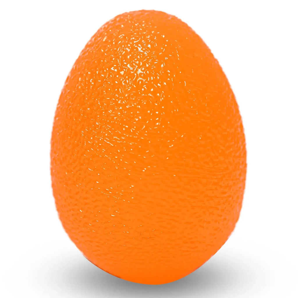 Orange egg-shaped grip strength ball with textured surface