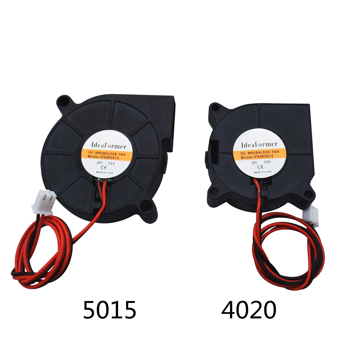 Pair of black DC blower cooling fans with red and black wire leads