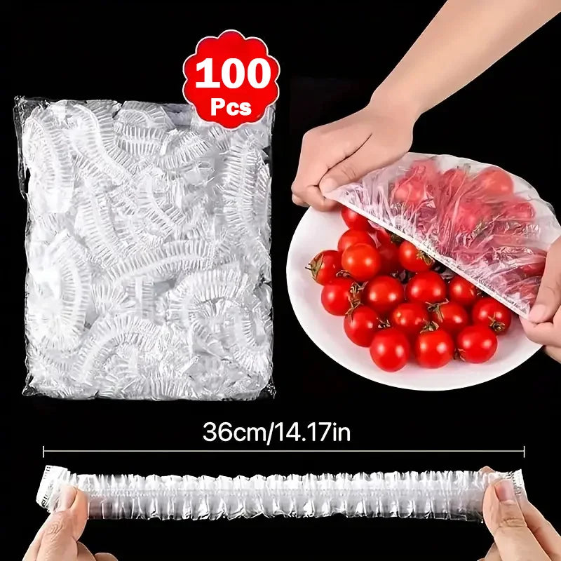 Disposable clear food cover plastic wrap, 100-pack for bowls and plates