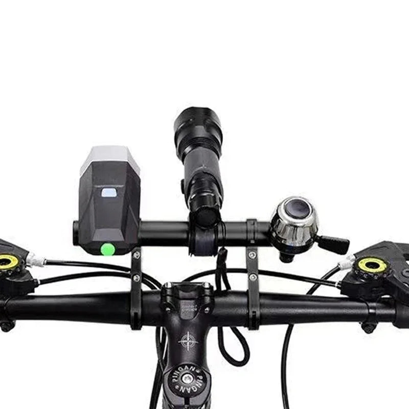 Bike handlebar with black extender mount for front light and accessories