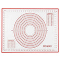 Silicone baking mat with concentric rings, measurement table, and temperature chart panel