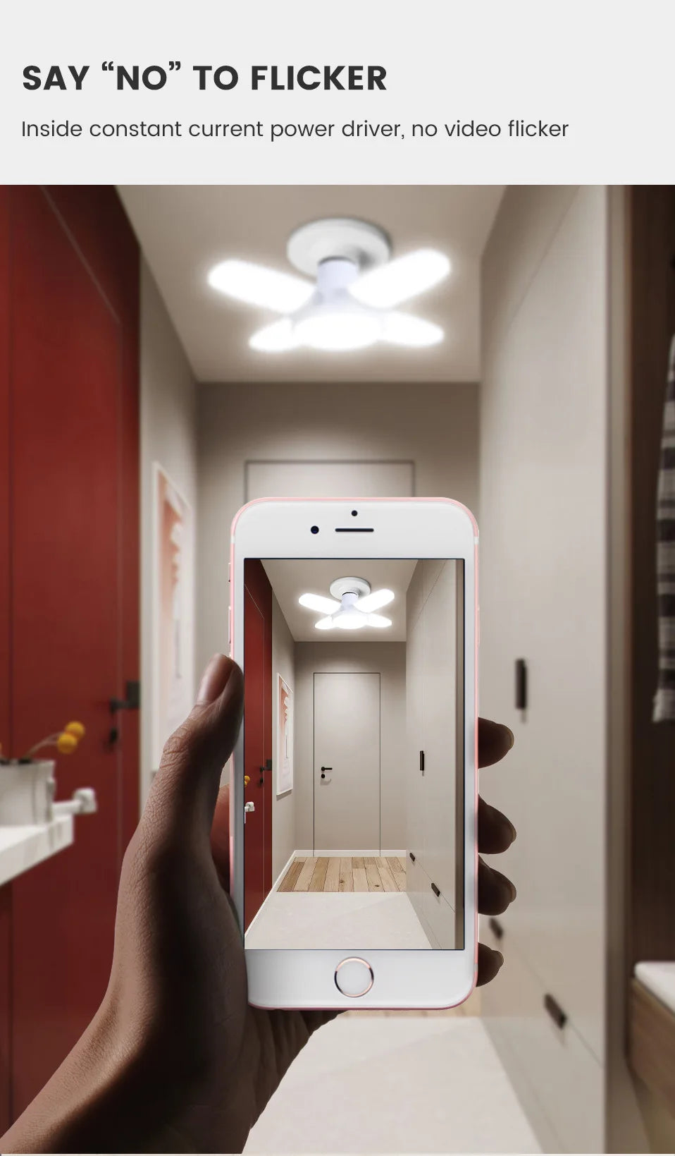 Foldable E27 fan-shaped LED bulb with white cold light, ceiling-mounted style