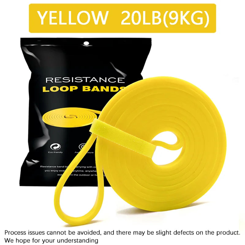 Yellow resistance loop band with carry pouch, heavy-duty 20 lb (9 kg)