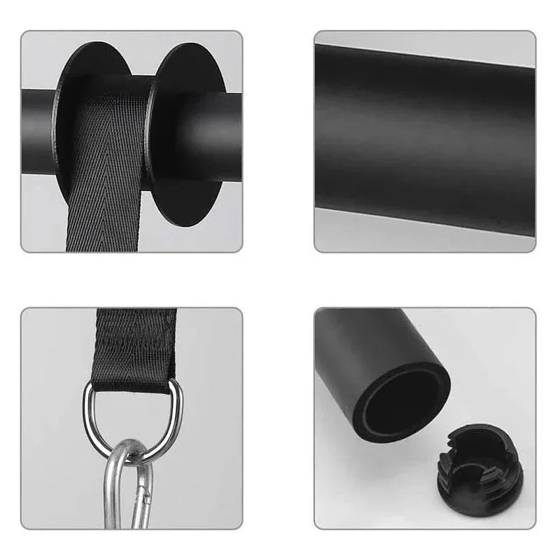 Black strap and connector parts for forearm strength trainer with textured grip sleeve