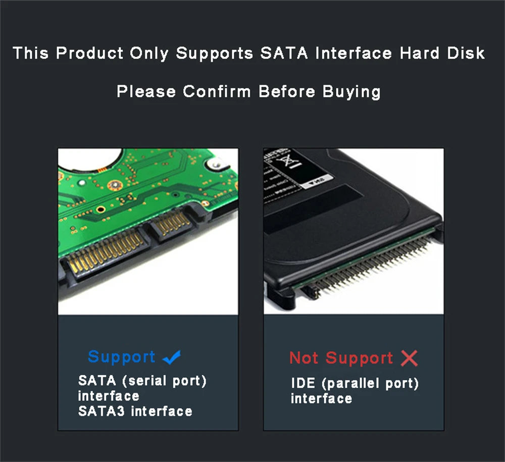 2.5-inch USB SATA hard drive enclosure case compatibility with SATA interface only