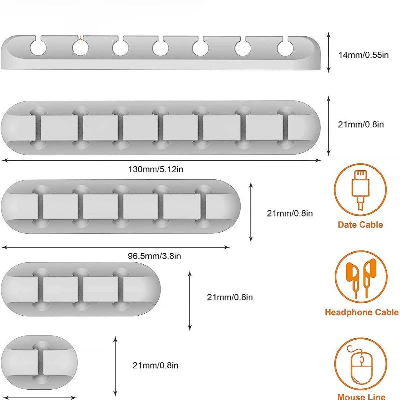 Gray cable organizer snap clips set with multiple slot rows and end studs