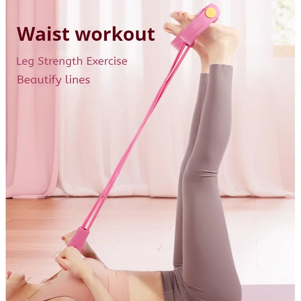 Pink resistance band pedal puller with padded foot support and long pull tube