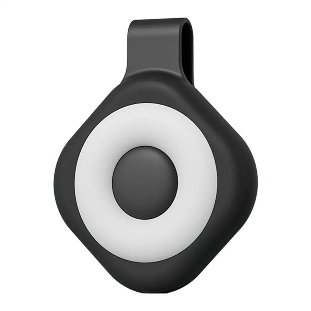 Black mini magnetic LED phone light with white LED ring and center button