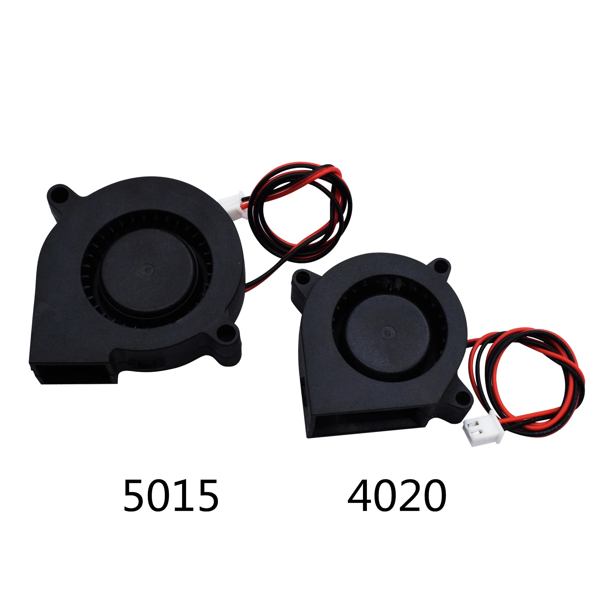 Two black cooling turbo fan modules with propeller blades and red/black wires