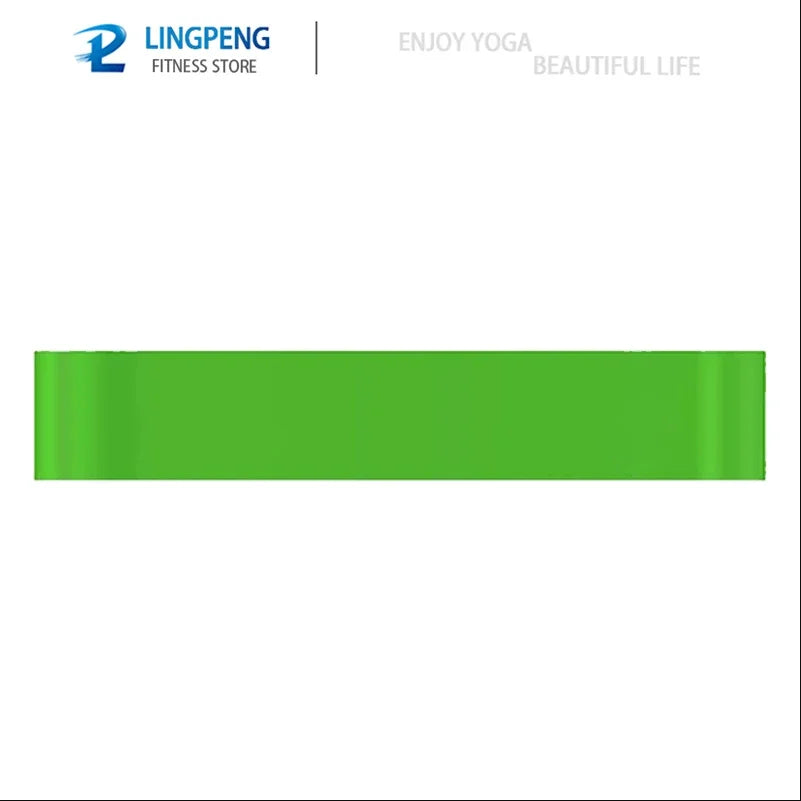 Green resistance loop yoga band for leg and hip stretches